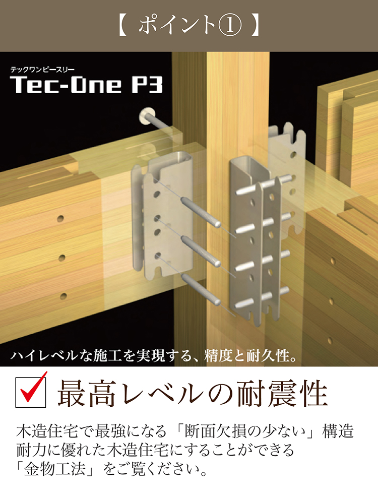 ポイント① Tec-One P3の金物工法。接合部の金物による構造をご紹介します。